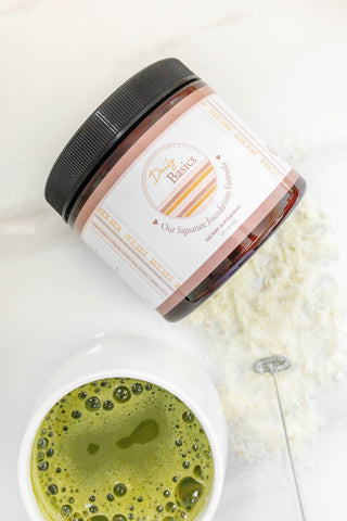 Daily Basics by Core Formulas with whisk and matcha