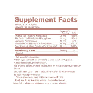 Core Formulas Be Happy B's bottle back, supplement facts